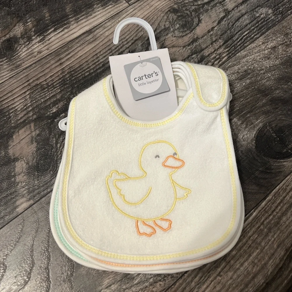 Carter's 4-Pack Water Resistant Bibs Velcro new cotton neutral new animals